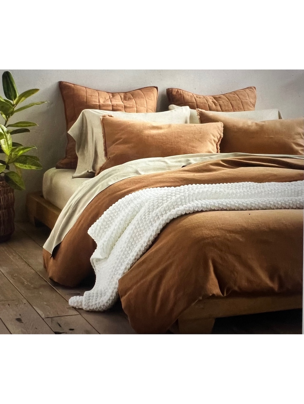 King Heavyweight Washed Linen Duvet Sham Set Casaluna Quilt Warm Brown luxury